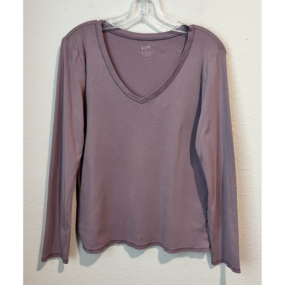 J. Jill Pima Cotton Women's T-Shirt Medium Long Sleeve Tee V-Neck Plum Casual